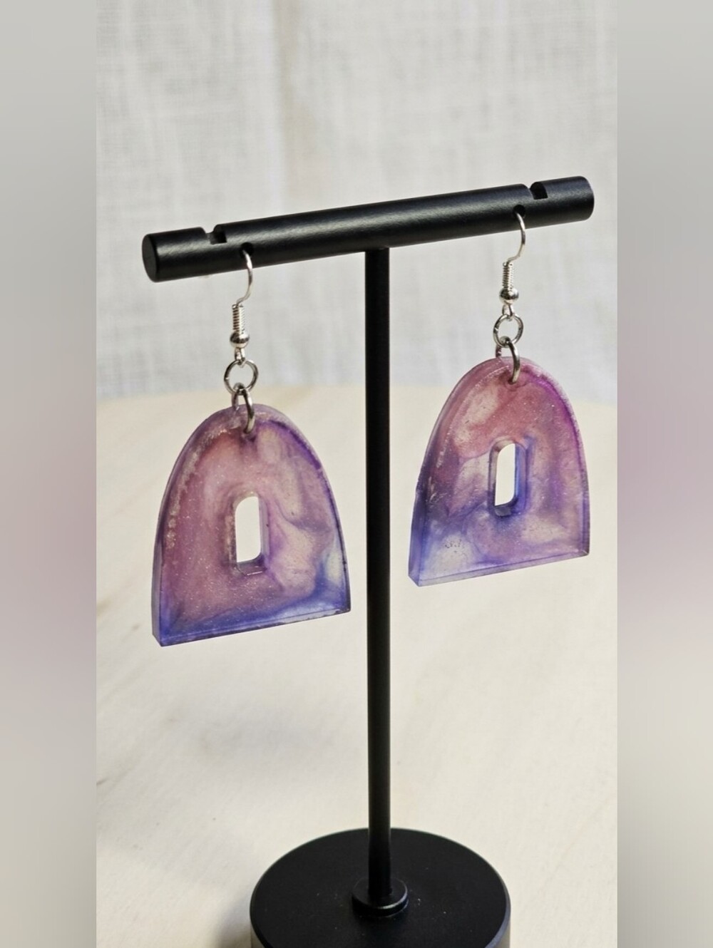 Purple & Pink Resin Arch Dangle Earrings | Hypoallergenic